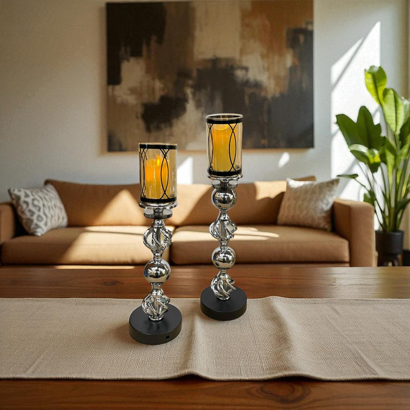 Hotel Luxe Silver Crystal Candle Stand