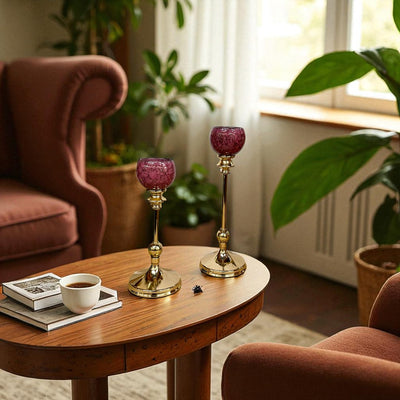Heirloom Ceramic & Brass Candle Stand