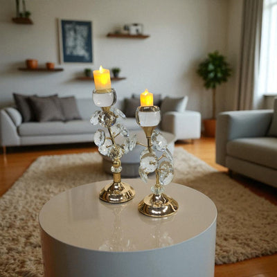Lotus Crest Metallic & Crystal Candle Stand