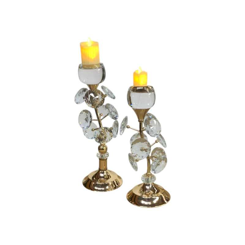 Lotus Crest Metallic & Crystal Candle Stand