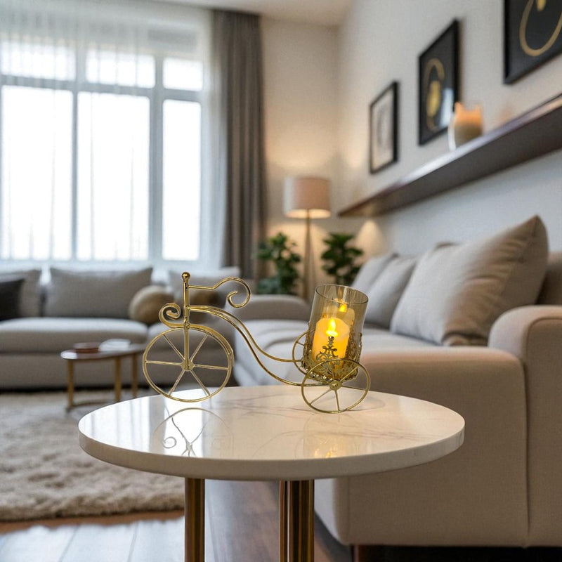Metallic And Glass Cyclic Candle Holder