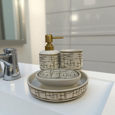 Golden Lattice Ceramic Bathroom Set