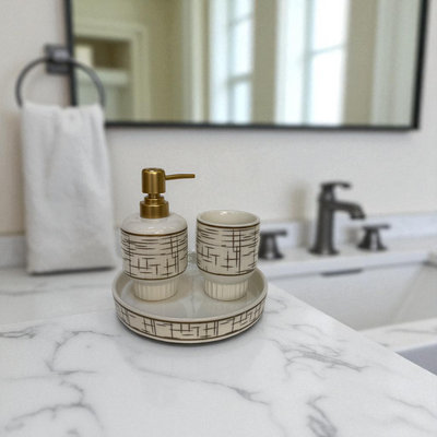 Golden Lattice Ceramic Bathroom Set