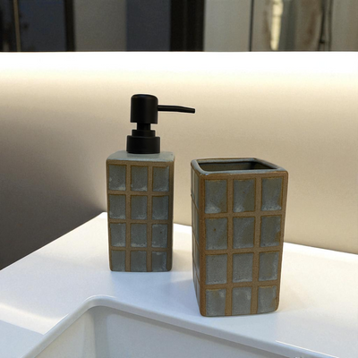 Sage Grid Ceramic Bathroom Set