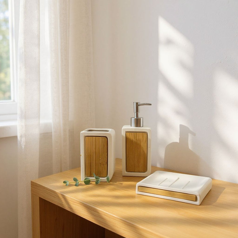 Nordic Black & Bamboo Bathroom Set