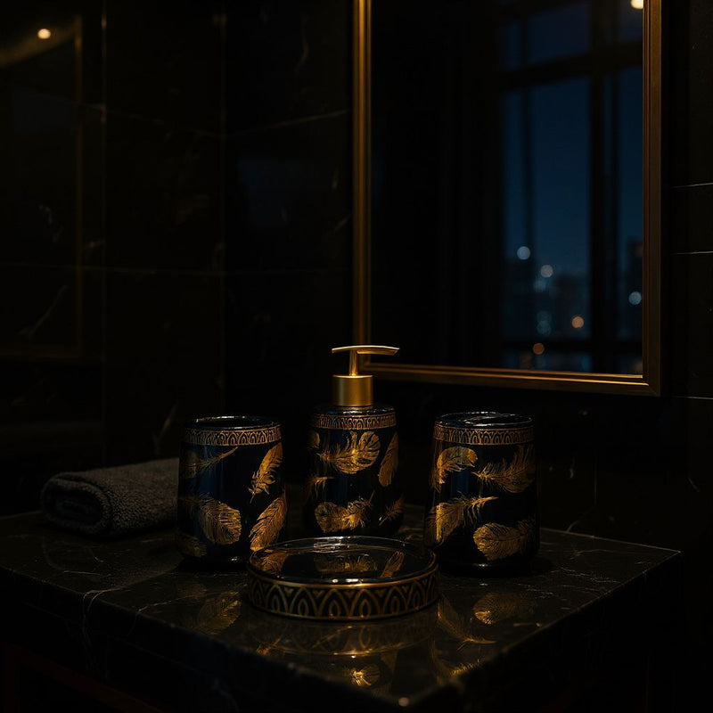 Midnight Gold Leaf Black And White Bathroom Set