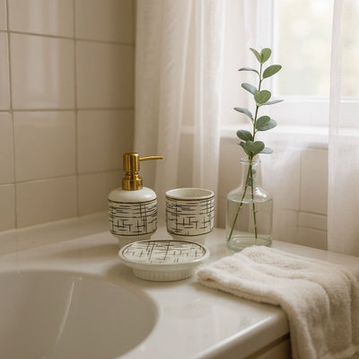 Golden Lattice Ceramic Bathroom Set