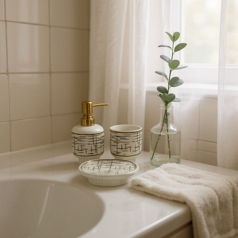 Golden Lattice Ceramic Bathroom Set
