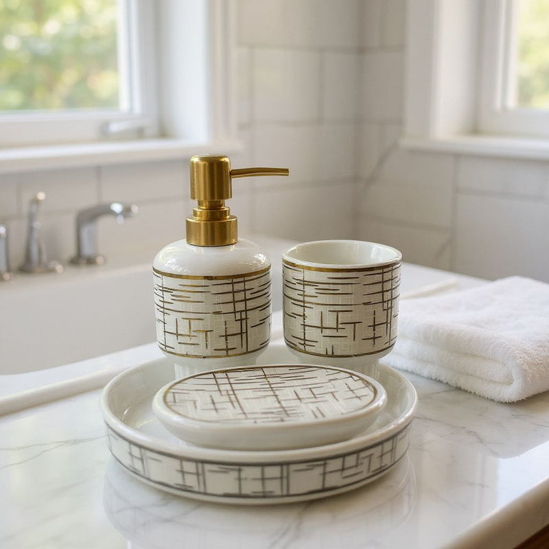 Golden Lattice Ceramic Bathroom Set