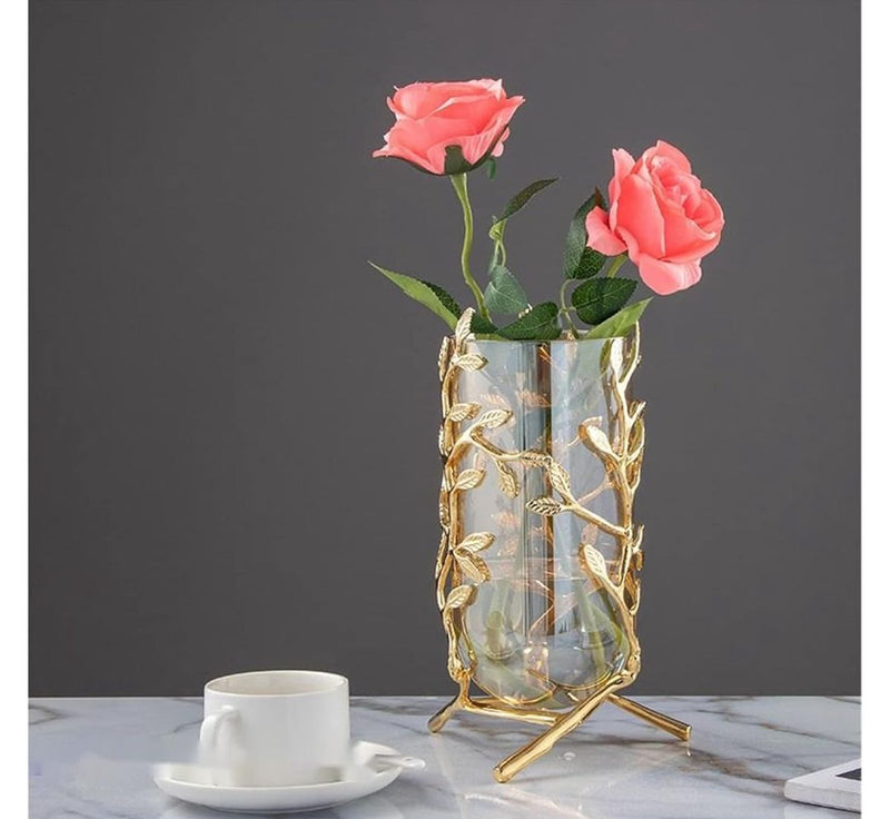 Golden Elegance Metallic Glass Vase
