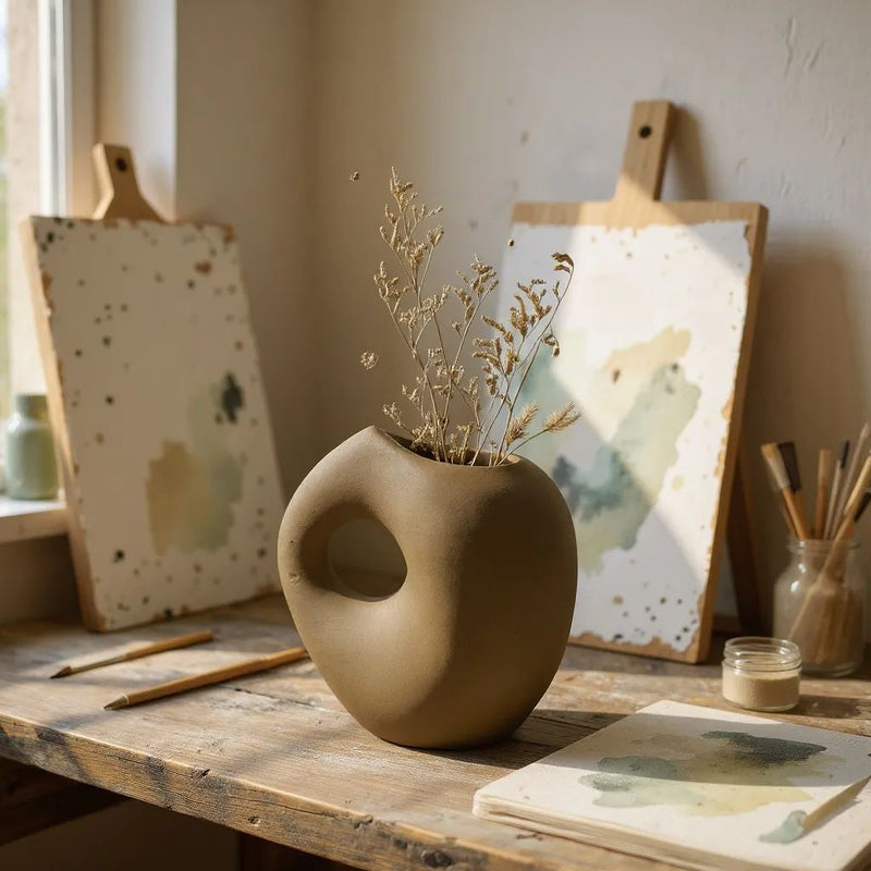 Classic Coffee Brown Ceramic Vase