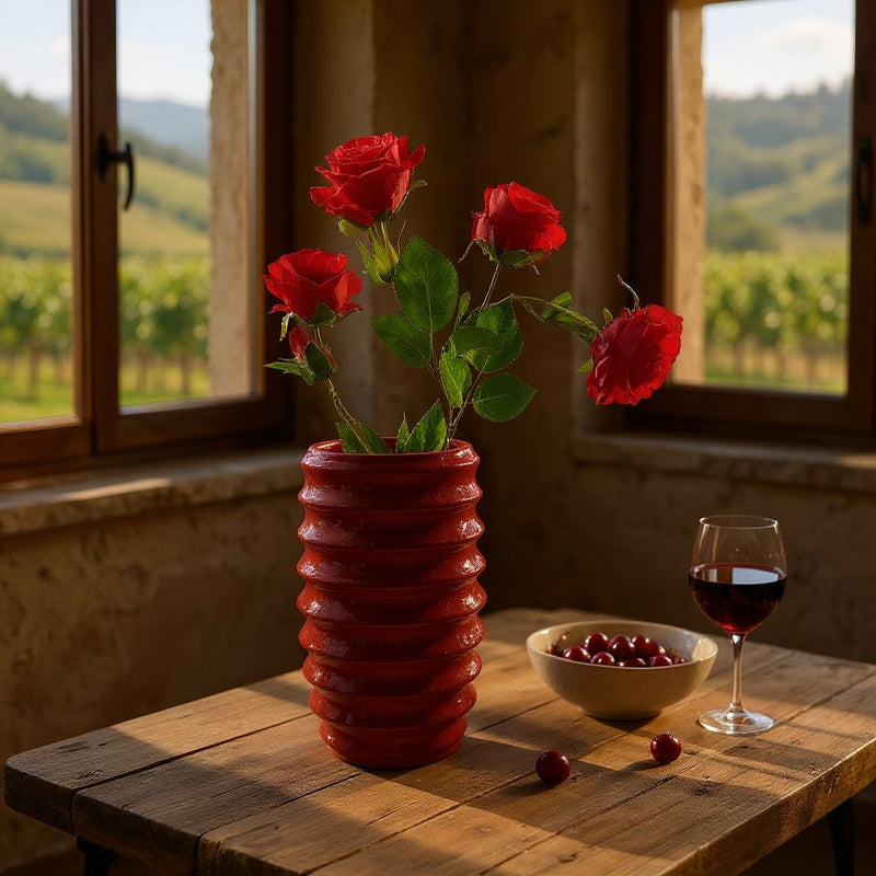 Strata Gloss Vases – Crimson & Cloud Duo