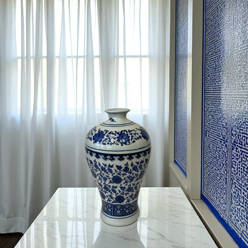 Trio of Blue & White Porcelain Vases