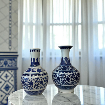Trio of Blue & White Porcelain Vases