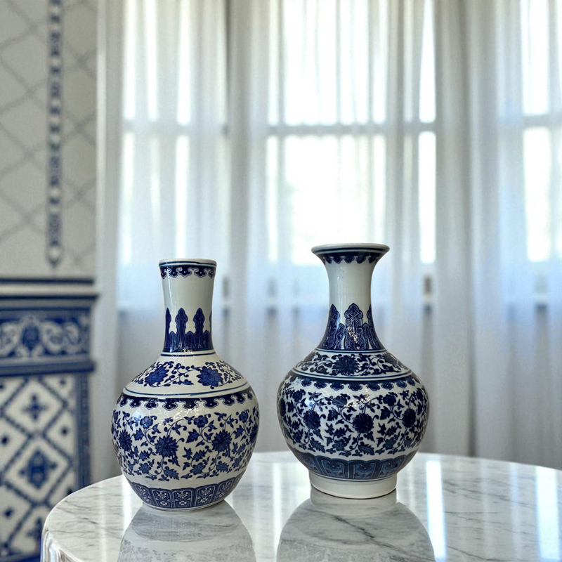 Trio of Blue & White Porcelain Vases