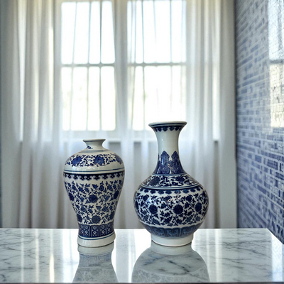 Trio of Blue & White Porcelain Vases