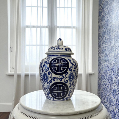 Blue & White Porcelain Lidded Modern Candy  Jars