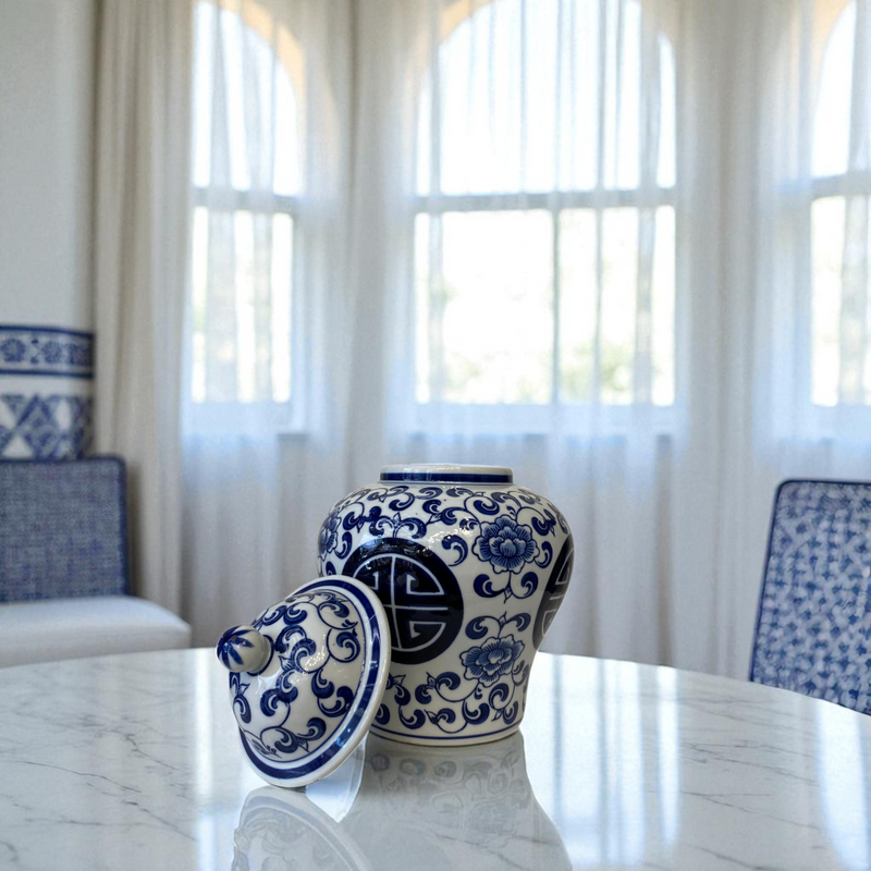 Blue & White Porcelain Lidded Modern Candy  Jars