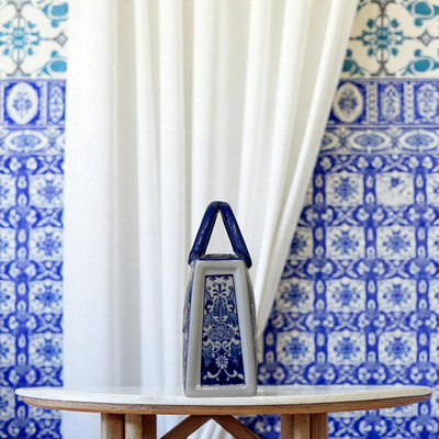 Porcelain Elegance: Blue & White Ceramic Handbag Sculpture