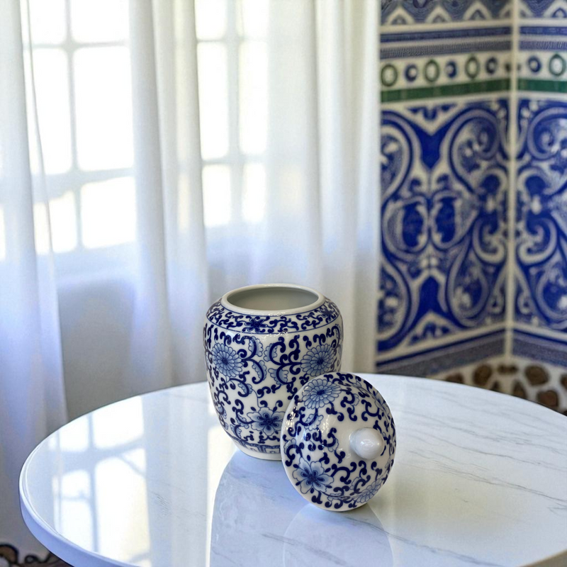 Classic Bloom Blue & White Porcelain Lidded Ginger Jar