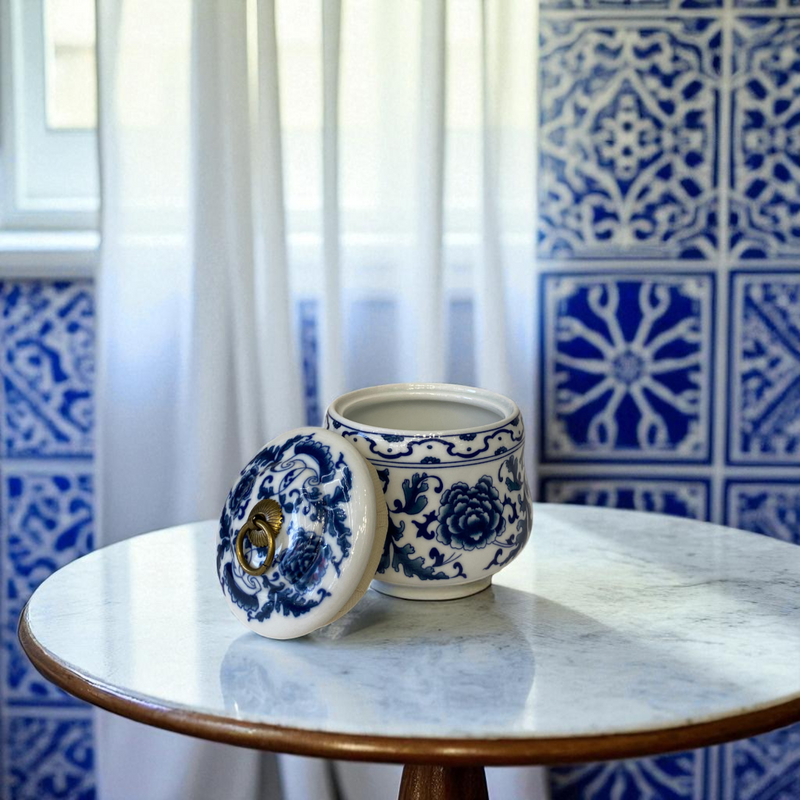Heritage Blossom Blue & White Porcelain Covered Trinket Box