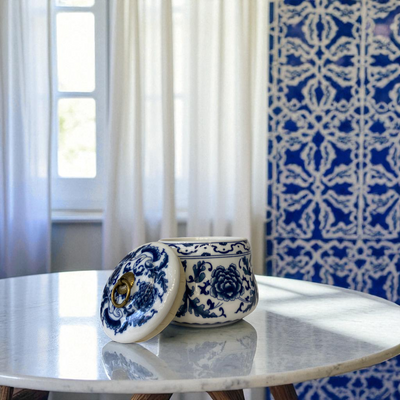 Heritage Blossom Blue & White Porcelain Covered Trinket Box
