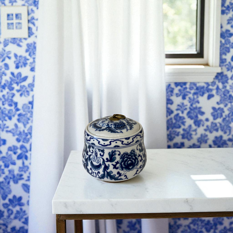 Heritage Blossom Blue & White Porcelain Covered Trinket Box