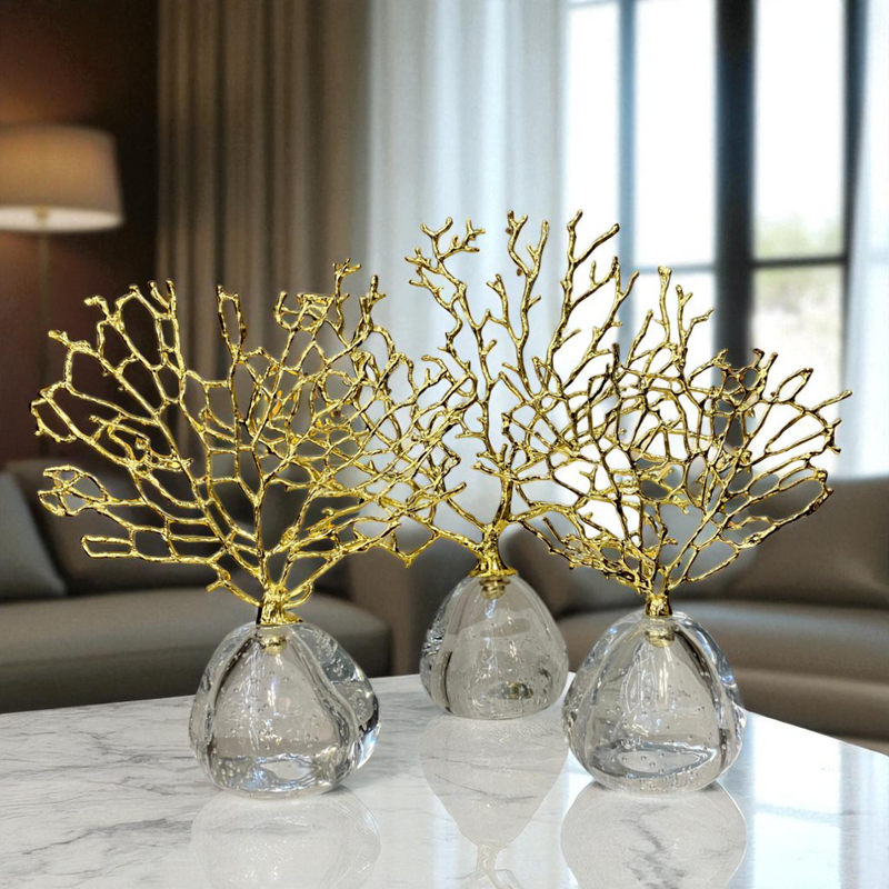 Golden Coral Crystal and Metallic  Sculptures