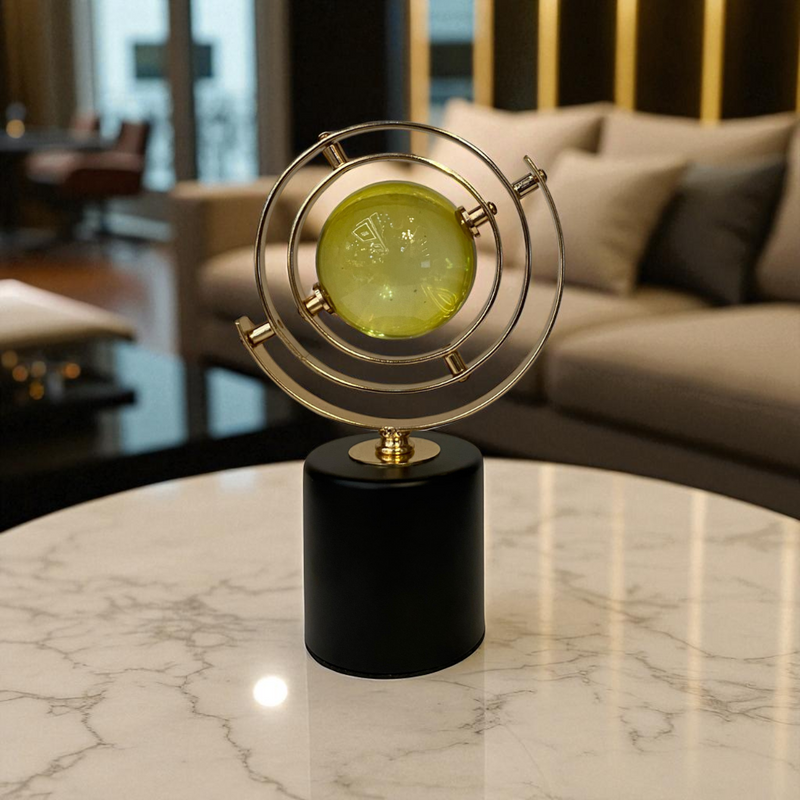 Golden Orbit Crystal Sphere Sculpture