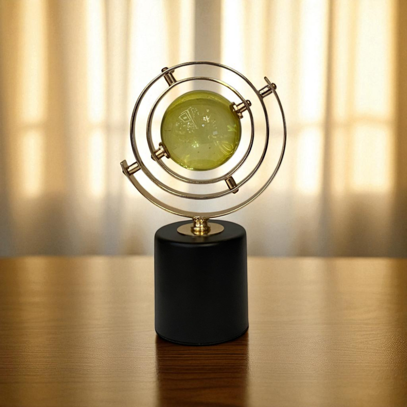Golden Orbit Crystal Sphere Sculpture