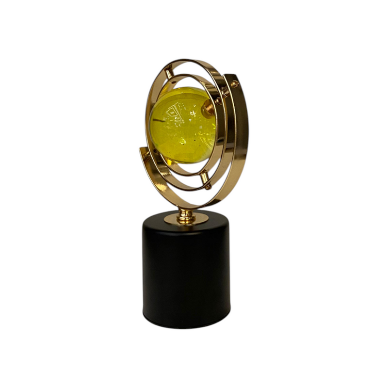 Golden Orbit Crystal Sphere Sculpture