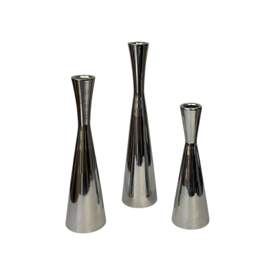 Modern Chrome Taper Candle Holder Set