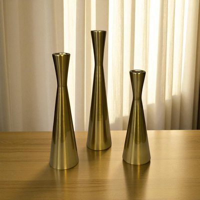 Modern Chrome Taper Candle Holder Set