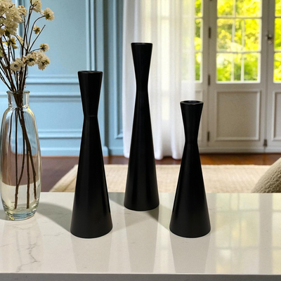 Modern Chrome Taper Candle Holder Set