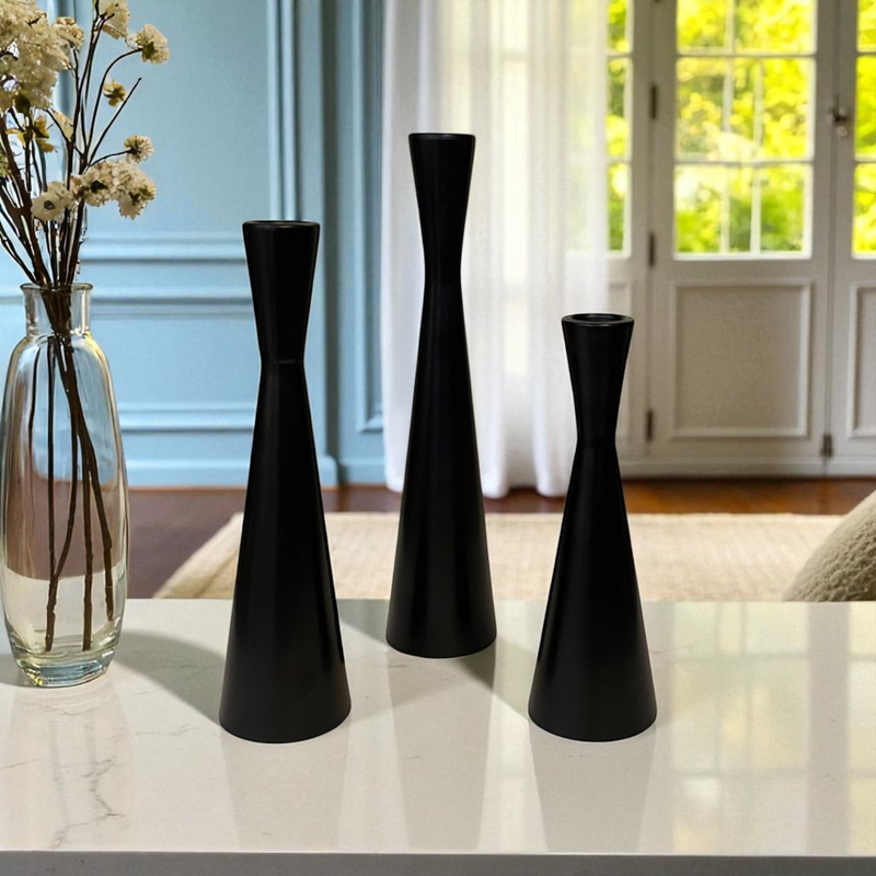 Modern Chrome Taper Candle Holder Set