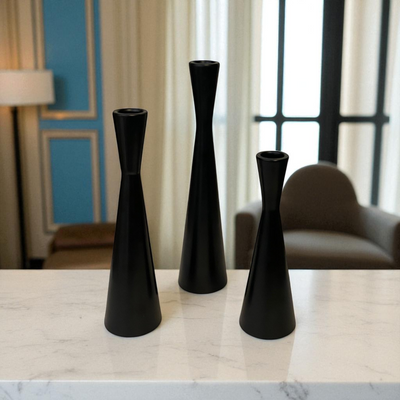 Modern Chrome Taper Candle Holder Set