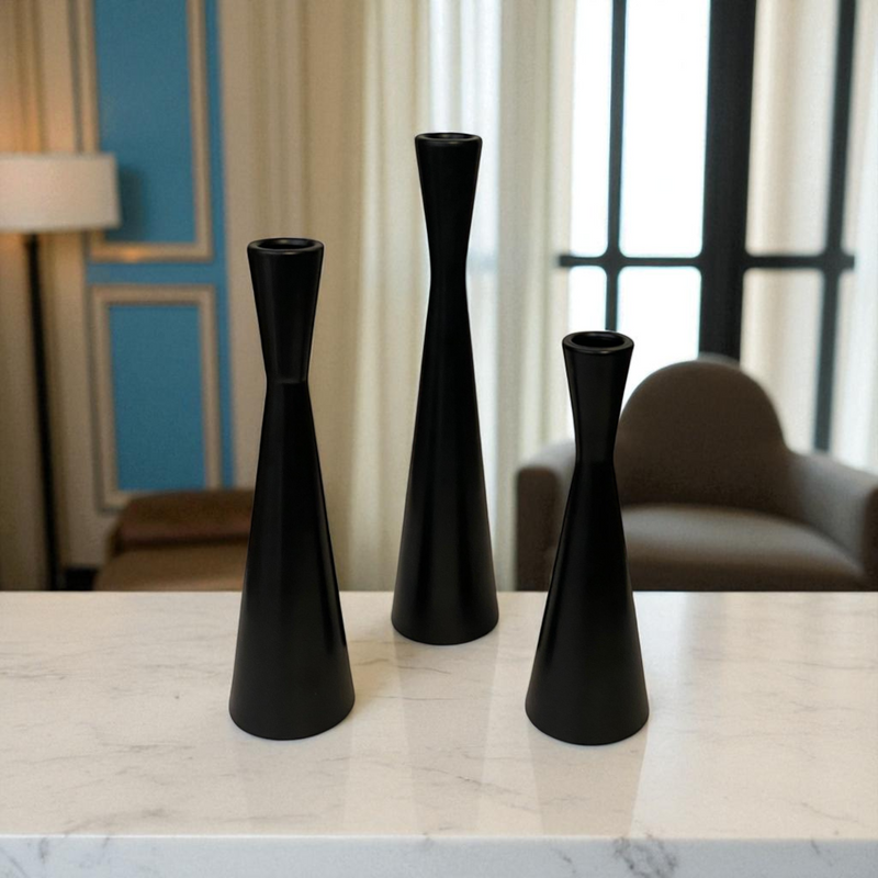 Modern Chrome Taper Candle Holder Set