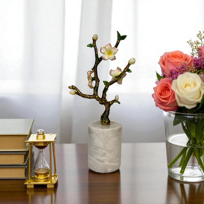 Golden Blossom Tree Sculpture on Marble Base