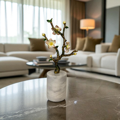 Golden Blossom Tree Sculpture on Marble Base