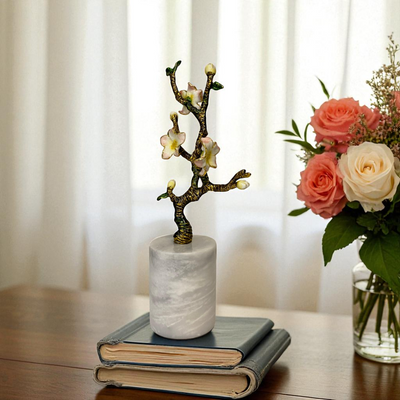 Golden Blossom Tree Sculpture on Marble Base