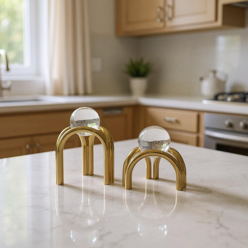 Golden Arch Crystal Orb Sculptures