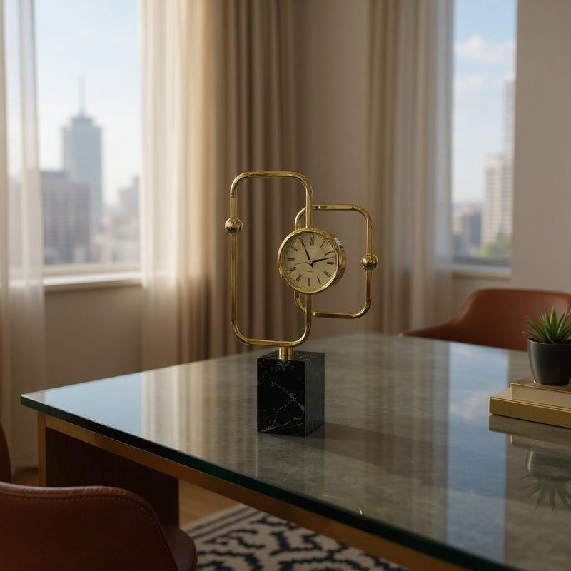 Modern Geometric Desk Clock with Brass Frame