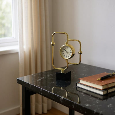 Modern Geometric Desk Clock with Brass Frame