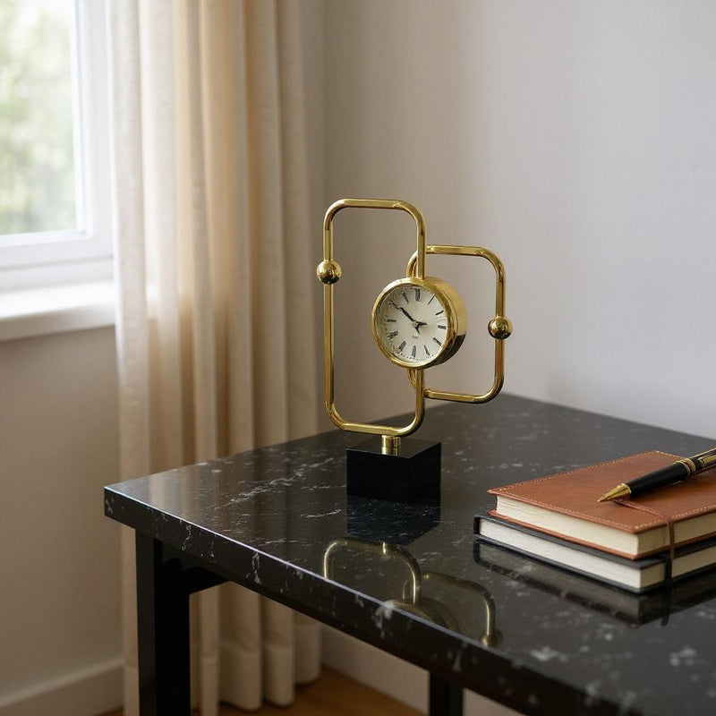 Modern Geometric Desk Clock with Brass Frame