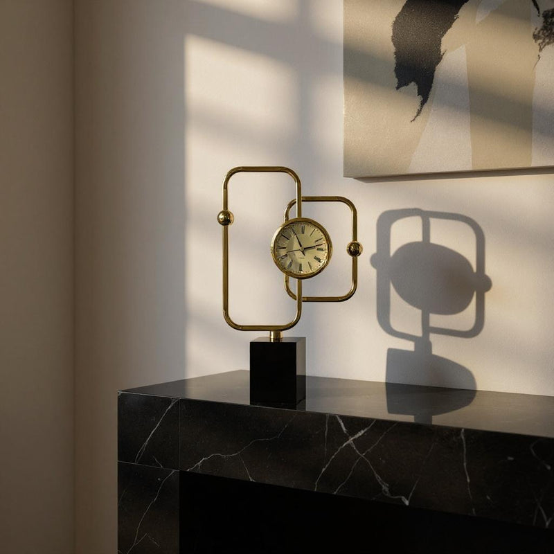 Modern Geometric Desk Clock with Brass Frame