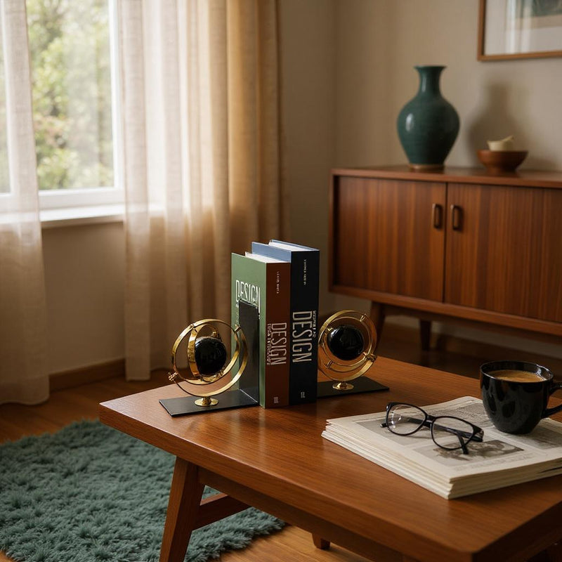 Golden Orbital Bookends Pair