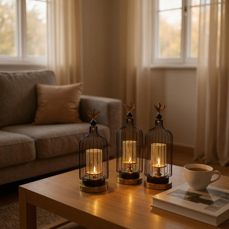 Brass Gold Cage Lantern Candle Holders