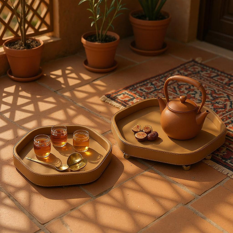 Chestnut Elegance Leather Tray Set (2-Piece)
