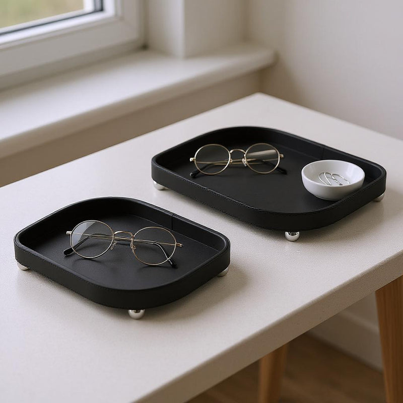 Midnight Luxe Rectangular Leather Tray Set (2-Piece)