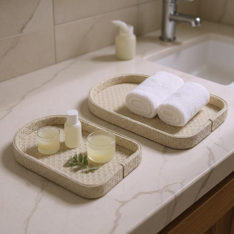 Ivory Luxe Leather Tray Set (2-Piece)